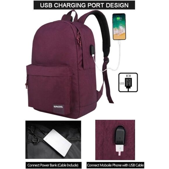 ? Women Red Casual Laptop Backpack College USB Charging Port Lightweight Bags main image 7